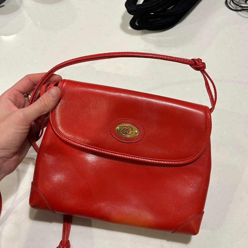 Authentic Vintage Gucci Red Leather Shoulder Bag